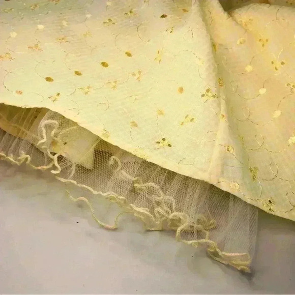 Ashley Ann Embroidered Eyelet Yellow Sundress Lined Tulle Hem Girls Size 14 1/2 - Picture 12 of 16